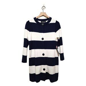 Evan Picone NWT Indigo Striped Cotton Blend Button Front Knitted Cardigan Sz S